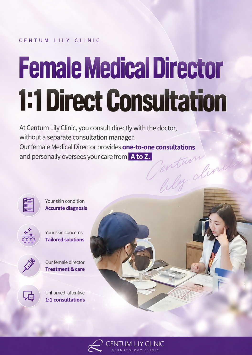 English: Female medical director, one-to-one direct consultation